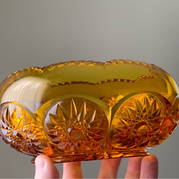 Vintage Kanawha Glass Amber Hob Star Pattern Bowl Candy Dish with Sticker - Picture 4 of 10